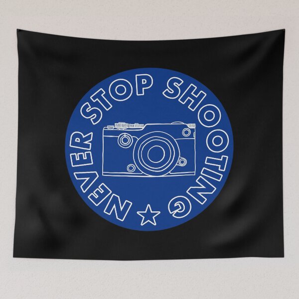 Item preview, Never Stop Shooting - Camera - Blue designed and sold by MOREDANKMEMES.
