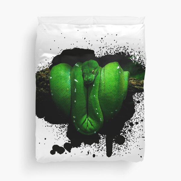 Green Tree Python Morelia Viridis Urban Graffiti Duvet Cover
