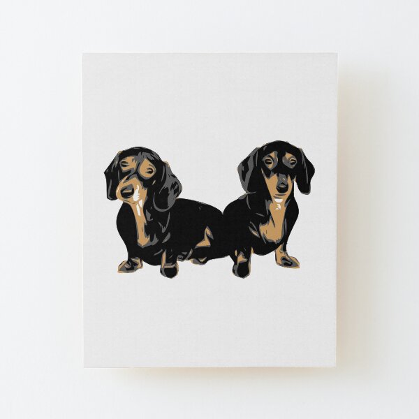 Two Dachshund Puppies Colour Vector Wood Mounted Print