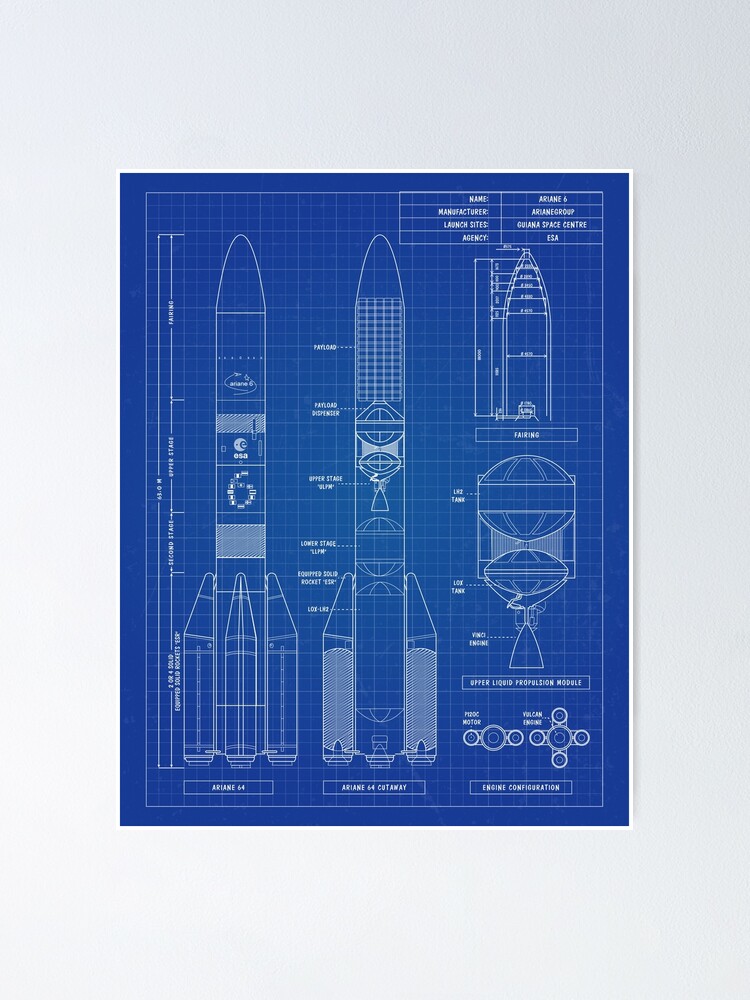 Alternate view of Ariane 6 (Blueprint-English) Poster
