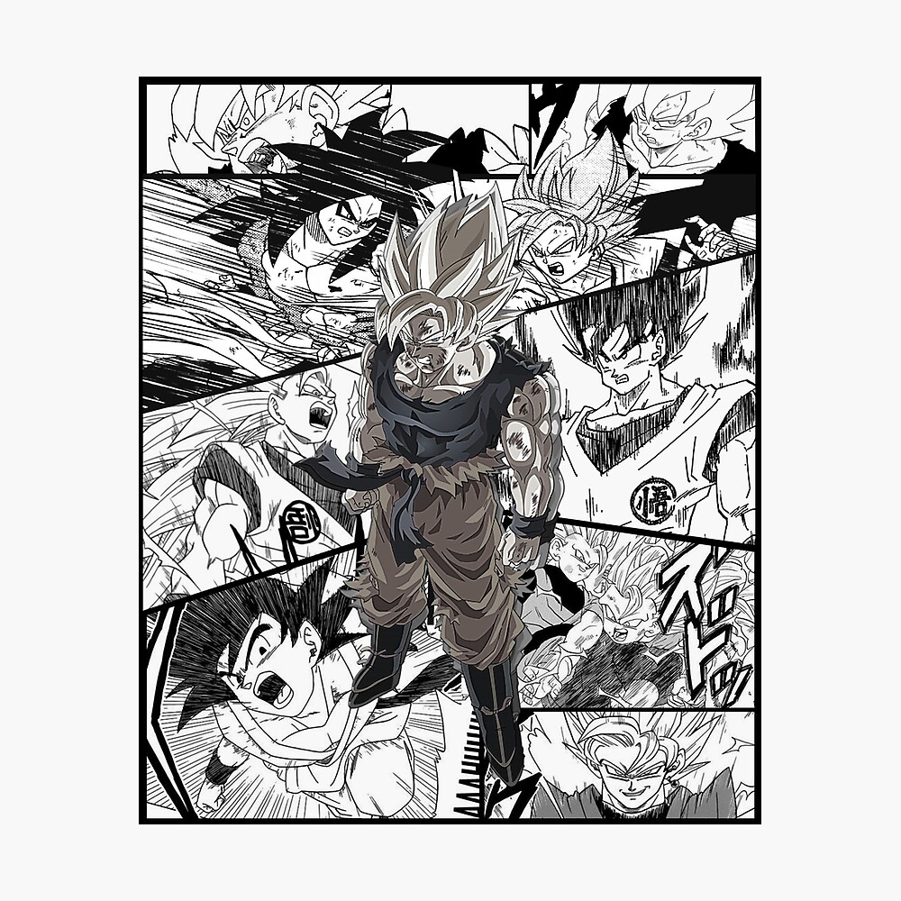 Poster Goku Manga Version Noir Et Blanc Dragon Ball Super Z Par Xvkx Redbubble