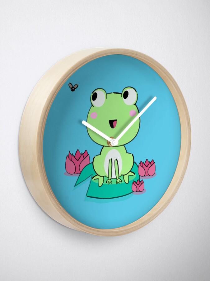 Vista alternativa de Reloj Ranita kawaii con flores de nenúfar
