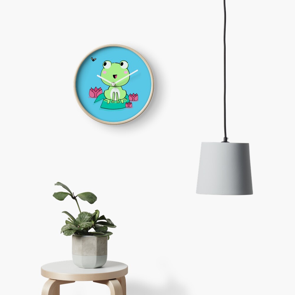 Ranita kawaii con flores de nenúfar Reloj