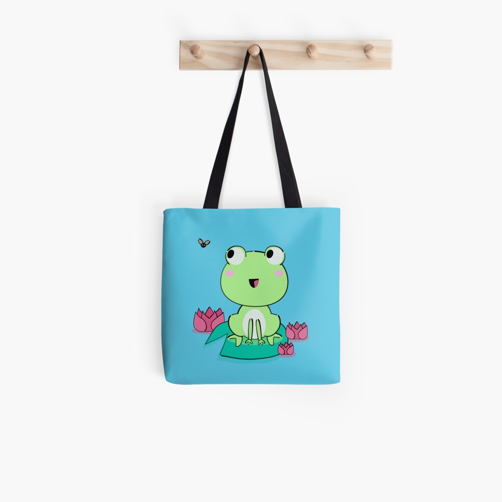 Ranita kawaii con flores de nenúfar Bolsa de tela