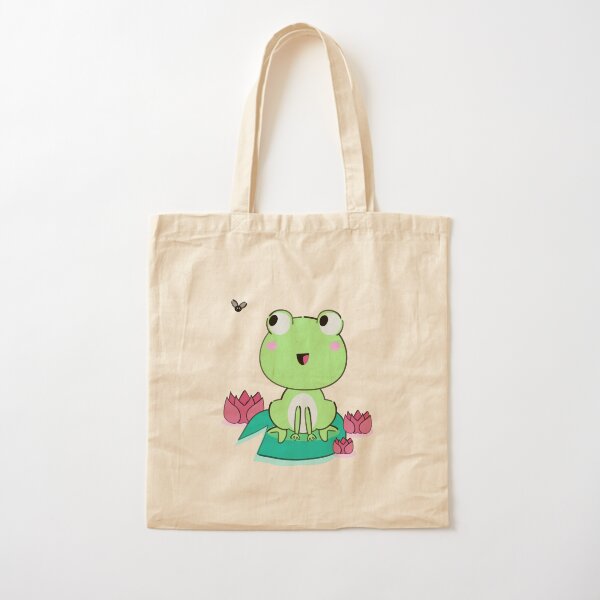 Ranita kawaii con flores de nenúfar Bolsa de algodón