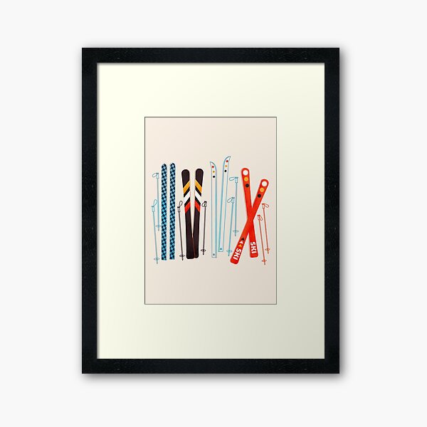 Colorful Retro Ski Illustration Framed Art Print