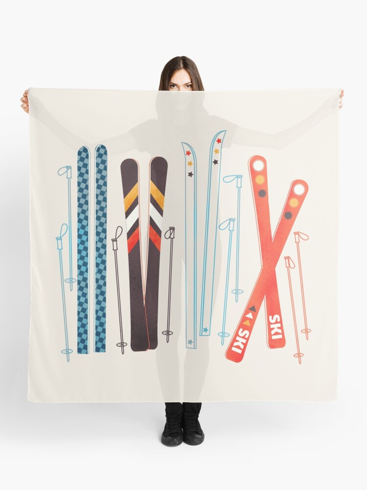 Thumbnail 1 of 3, Scarf, Colorful Retro Ski Illustration designed and sold by ShowMeMars.