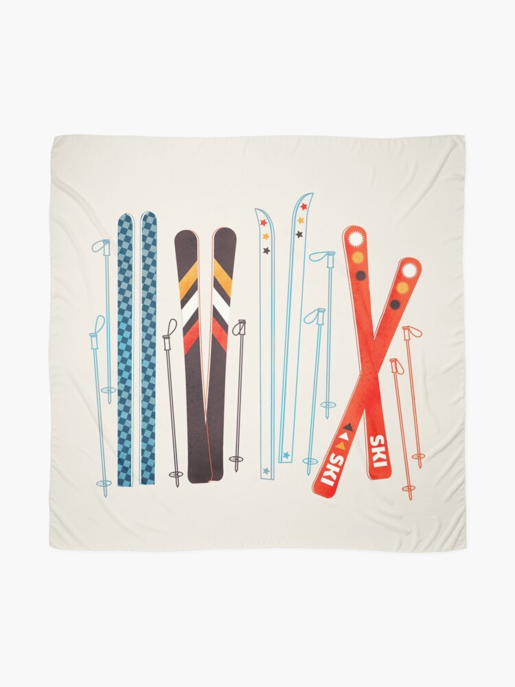 Thumbnail 2 of 3, Scarf, Colorful Retro Ski Illustration designed and sold by ShowMeMars.