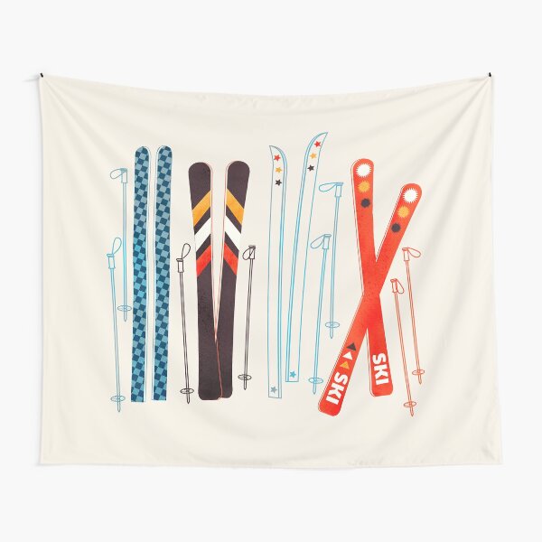 Colorful Retro Ski Illustration Tapestry