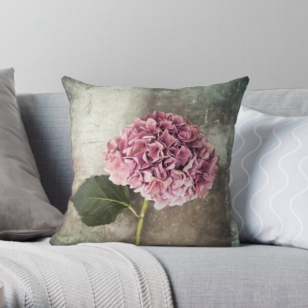 Large Scale Hydrangea Document Blue Floral Throw Pillow Cover