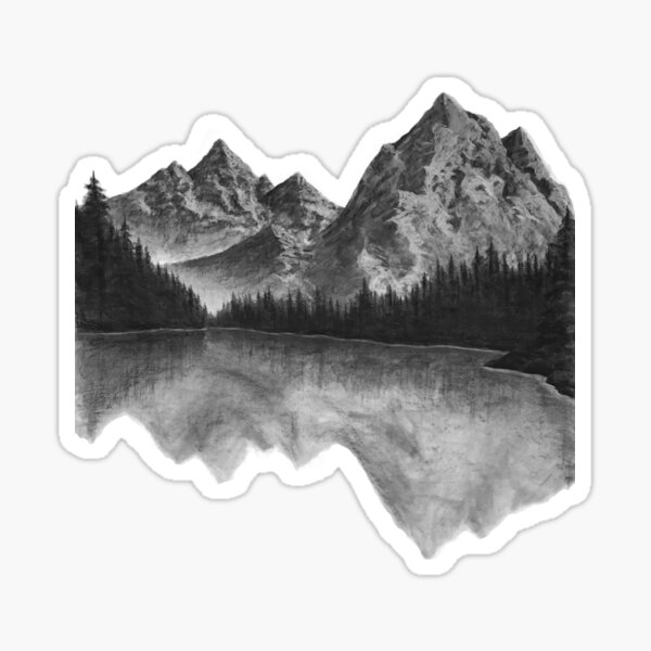 Mountains with Reflection on Lake Sticker