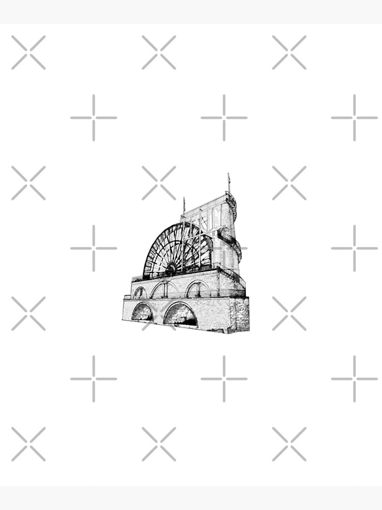 Laxey Water wheel Isle of Man Line Drawing style by tribbledesign