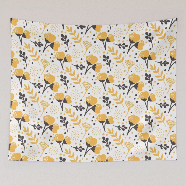 Item preview, Vines and Leaves - Yellow Flowers - White Background - New designed and sold by Spitfire July Doodles.