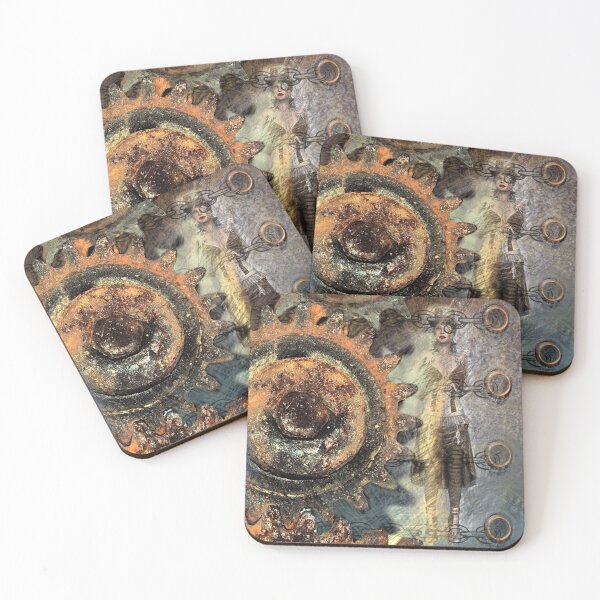Item preview, Distressed Steampunk in Orange and Blues  designed and sold by WatersEdgeGal.