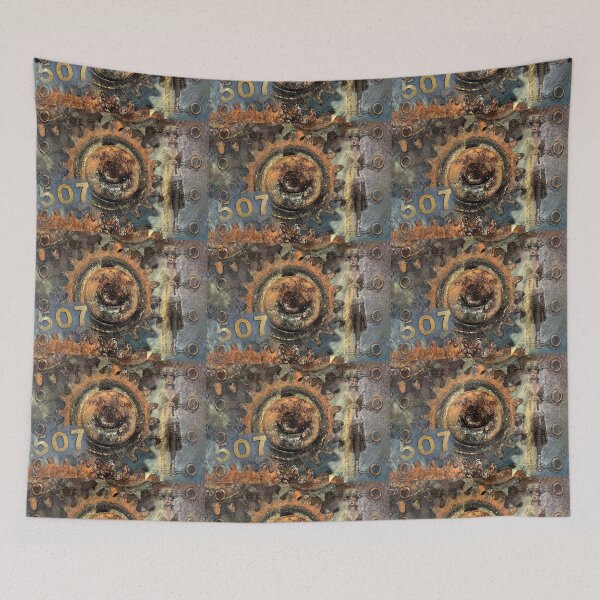 Item preview, Distressed Steampunk in Orange and Blues  designed and sold by WatersEdgeGal.