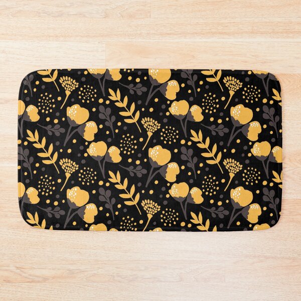Item preview, Vines and Leaves - Yellow Flowers - Black Background - New designed and sold by Spitfire July Doodles.