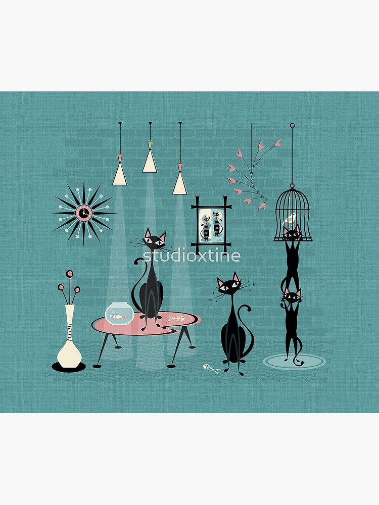 Thumbnail 6 of 6, Throw Blanket, Mid Century Kitty Mischief III ©studioxtine designed and sold by studioxtine.