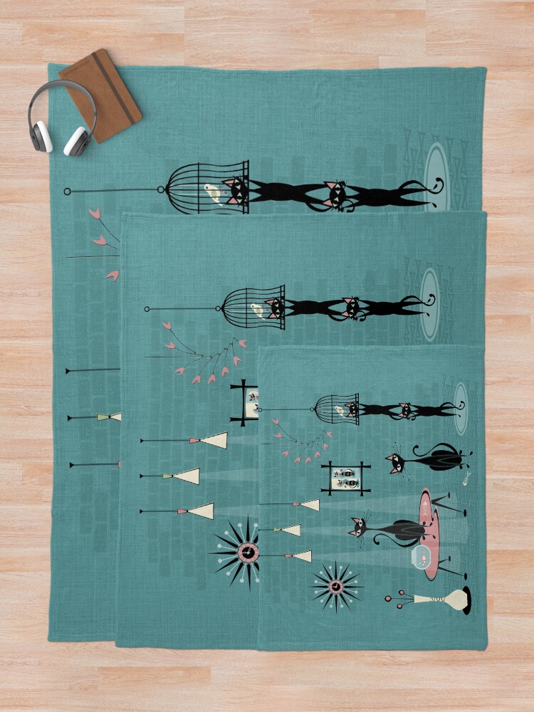 Thumbnail 5 of 6, Throw Blanket, Mid Century Kitty Mischief III ©studioxtine designed and sold by studioxtine.