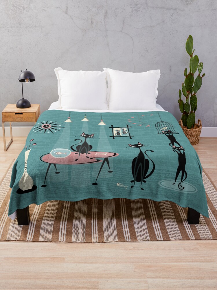 Thumbnail 1 of 6, Throw Blanket, Mid Century Kitty Mischief III ©studioxtine designed and sold by studioxtine.