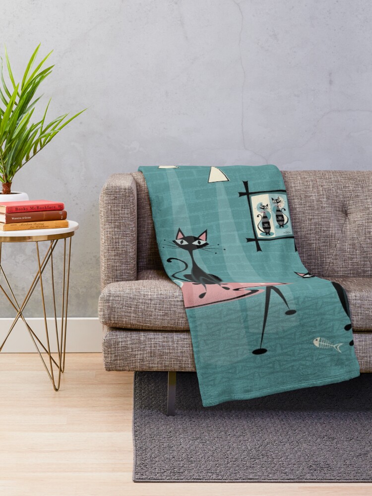 Thumbnail 2 of 6, Throw Blanket, Mid Century Kitty Mischief III ©studioxtine designed and sold by studioxtine.