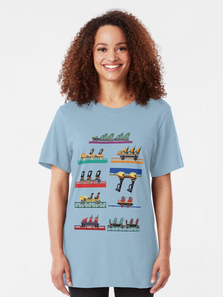 Alternate view of Busch Gardens Coaster Cars V2 Design (with Iron Gwazi!) Slim Fit T-Shirt