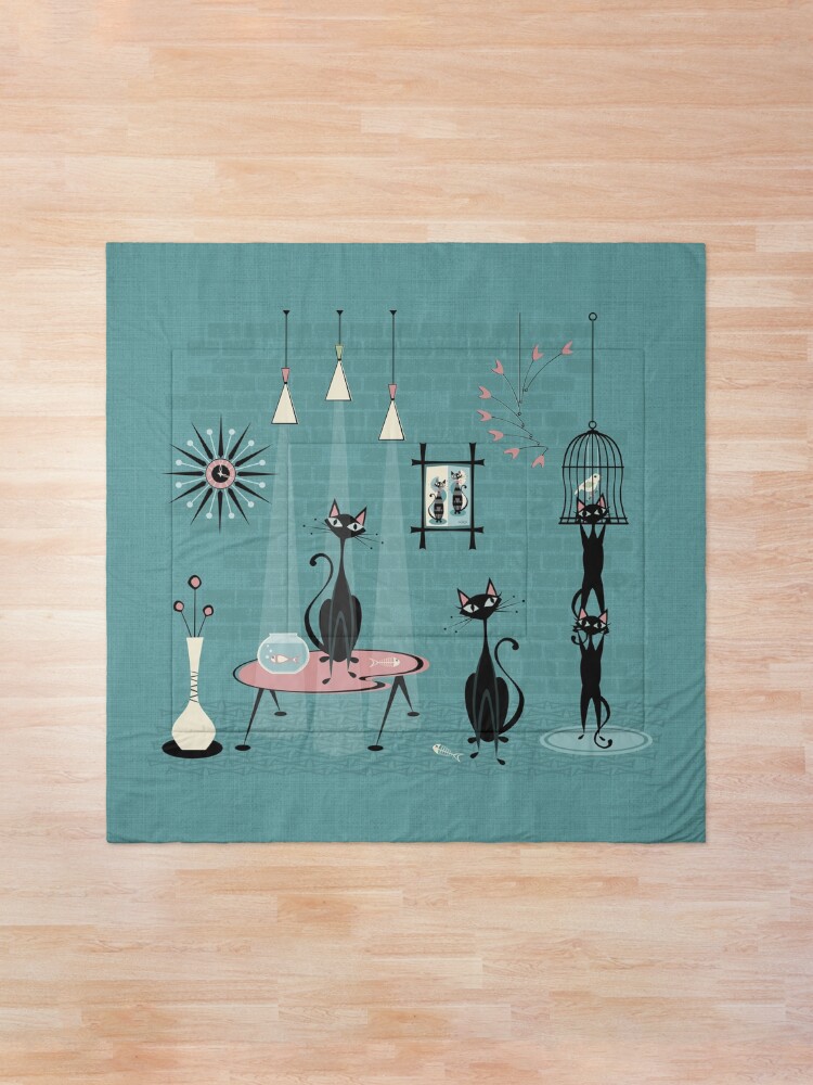 Alternate view of Mid Century Kitty Mischief III ©studioxtine Comforter