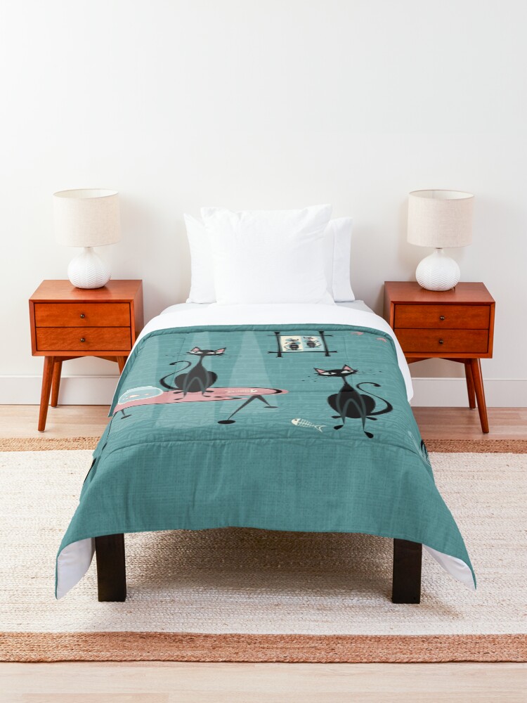 Alternate view of Mid Century Kitty Mischief III ©studioxtine Comforter