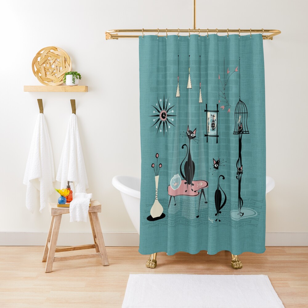 Mid Century Kitty Mischief III ©studioxtine Shower Curtain