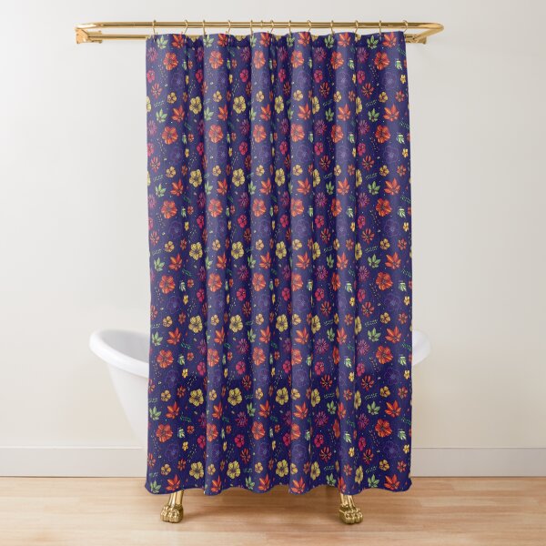 Bright linear summer flowers Shower Curtain