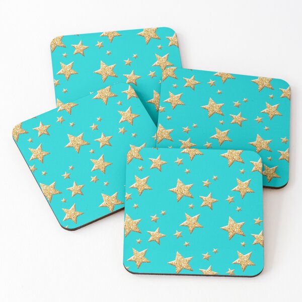 Item preview, GOLDEN GLITTER STARS ON DARK TURQUOISE designed and sold by PetsandBeyond.