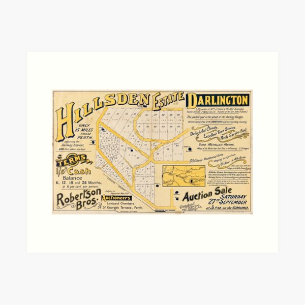 Map of Hillsden Estate, Darlington, Western Australia, 1913, State Library of Western Australia Art Print