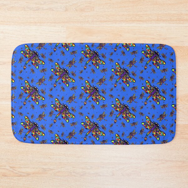 Item preview, Colourful Dragonflies. The original multi-coloured Dragonflyght! - on Blue. by Amanda M Lucas designed and sold by Amanda Lucas.