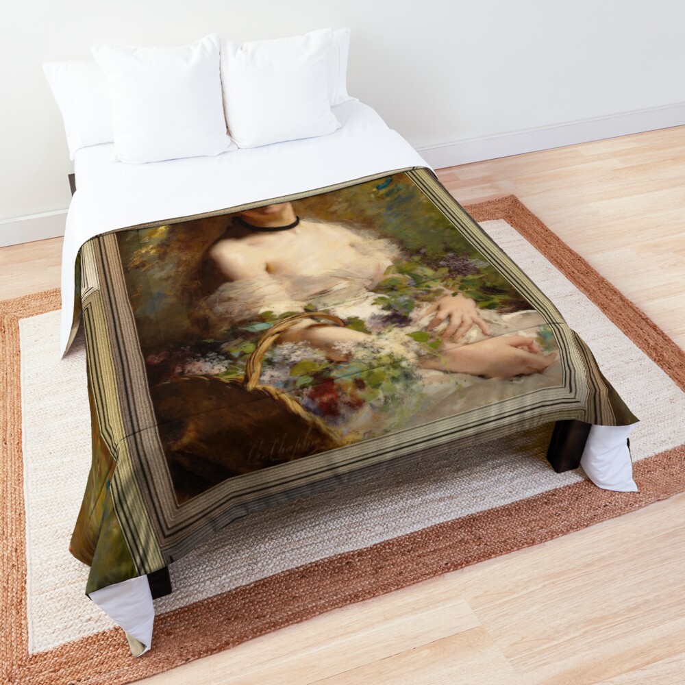 Young Woman with Flower Basket by Charles Joshua Chaplin Comforter