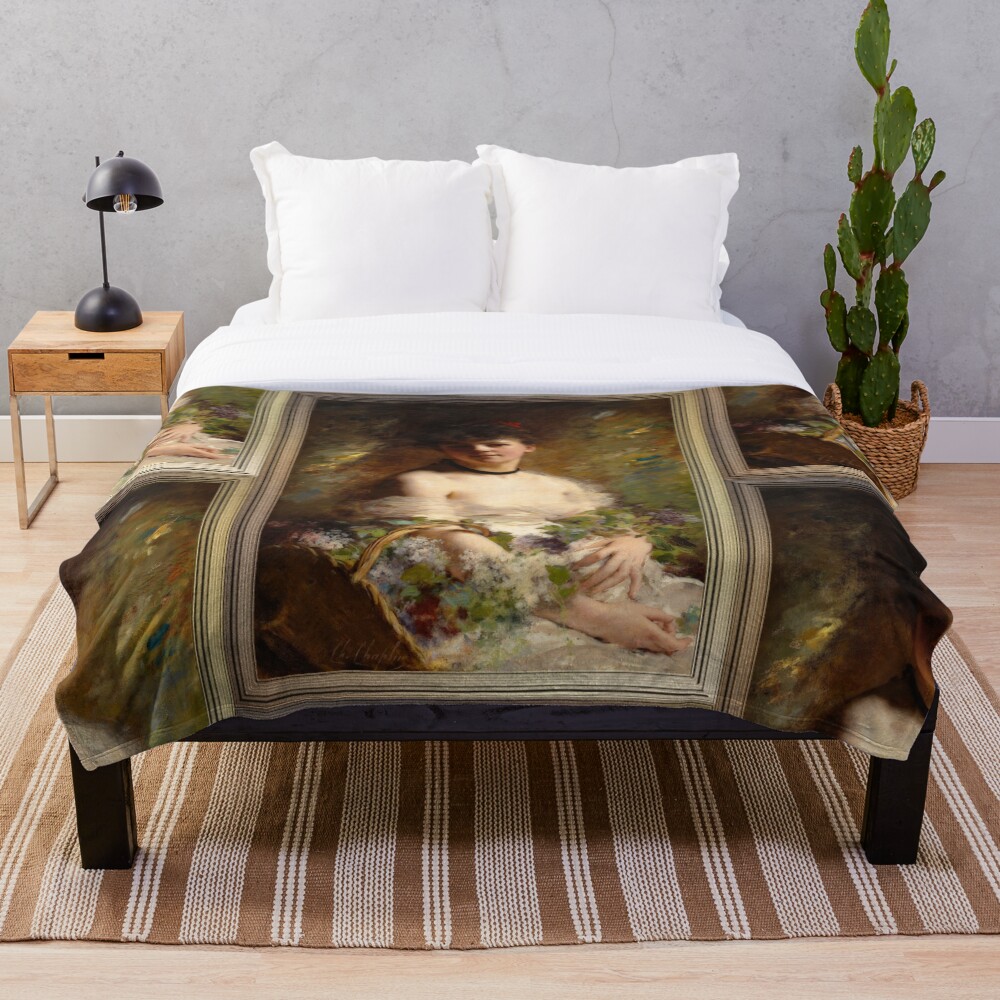 Xzendor7 Comforters, Duvet Covers and Throw Blankets - Elegance and Beauty 5 Young Woman with Flower Basket by Charles Joshua Chaplin Throw Blanket