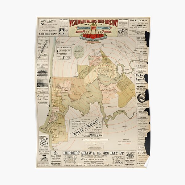 Western Australia Post Office Directory Map of Perth & Fremantle and their suburbs, 1900, State Library of Western Australia Poster