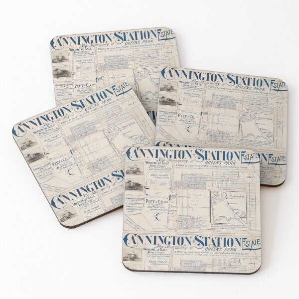 Map of Cannington Station Estate : new municipality of Queens Park, 1906, Perth, Western Australia, 1920, State Library of Western Australia Coasters (Set of 4)