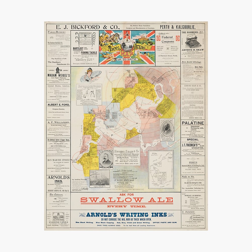 Map Of Fremantle And Surrounding Suburbs Map Of Perth And Fremantle Suburbs From East Fremantle To The Race Course,  1900, State Library Of Western Australia" Poster By Slwa | Redbubble