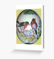 European Robin on Austrich-egg Greeting Card