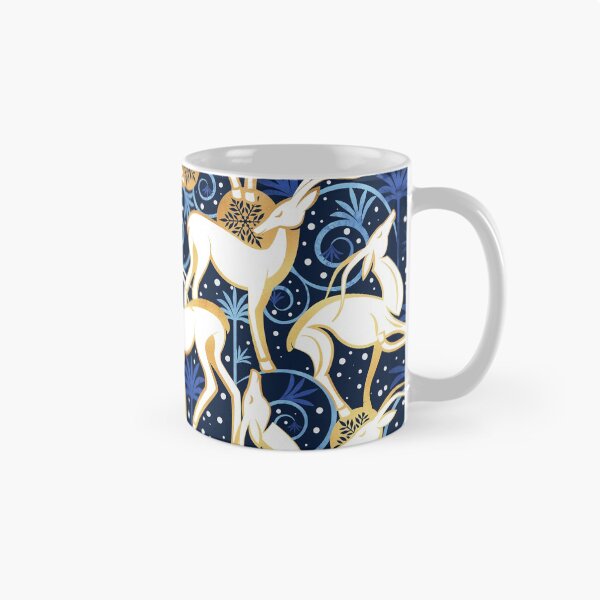 Item preview, Deco Gazelles Christmas Garden // navy blue background white animals blue and metal gold textured decorative elements designed and sold by SelmaCardoso.