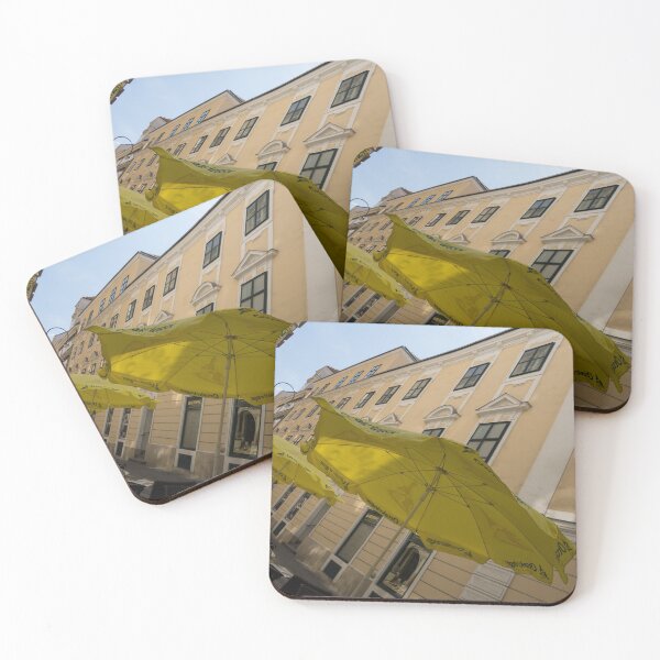 Item preview, Vienna Street Life - Cheery Yellow Umbrellas at an Outdoor Cafe designed and sold by Georgia Mizuleva.