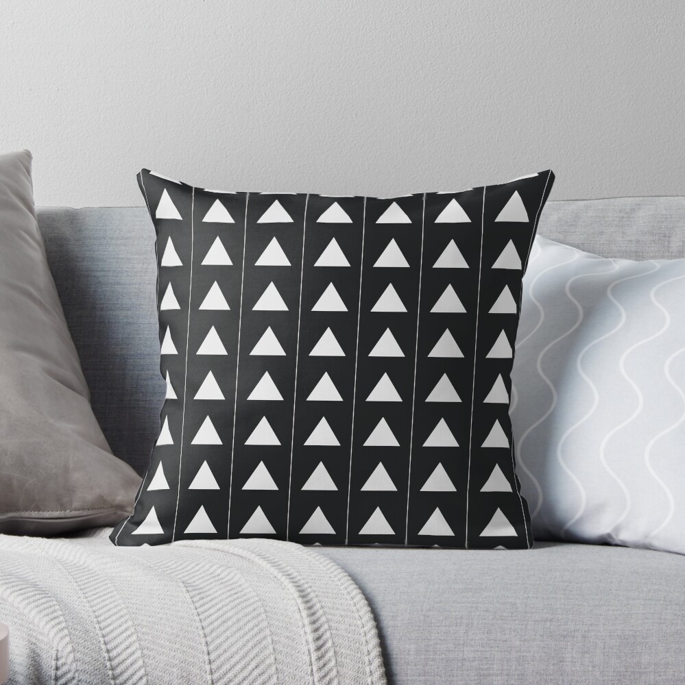 Pyramid Triangles - Gray / White Throw Pillow