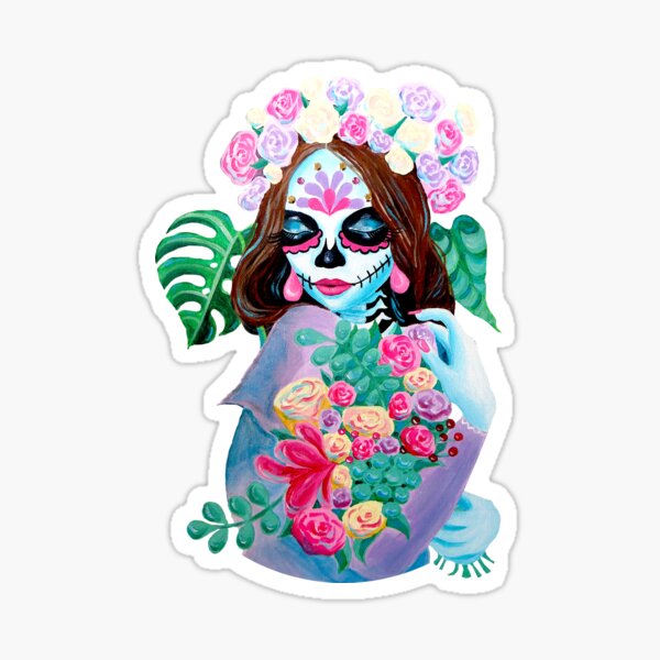 Sugar Skull Girl with Flowers - La Catrina   Sticker