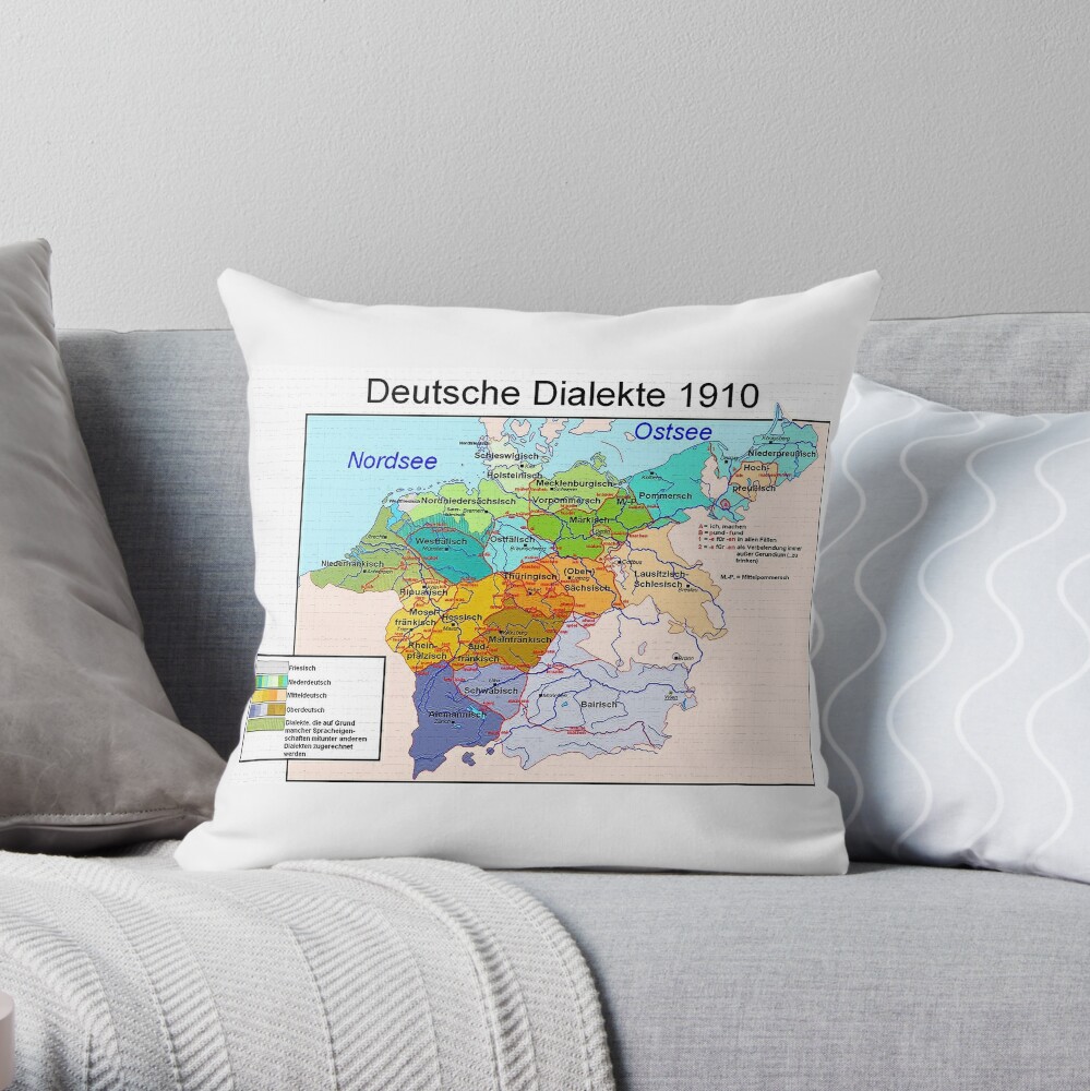 German Dialects...regional map vintage 1910. Throw Pillow
