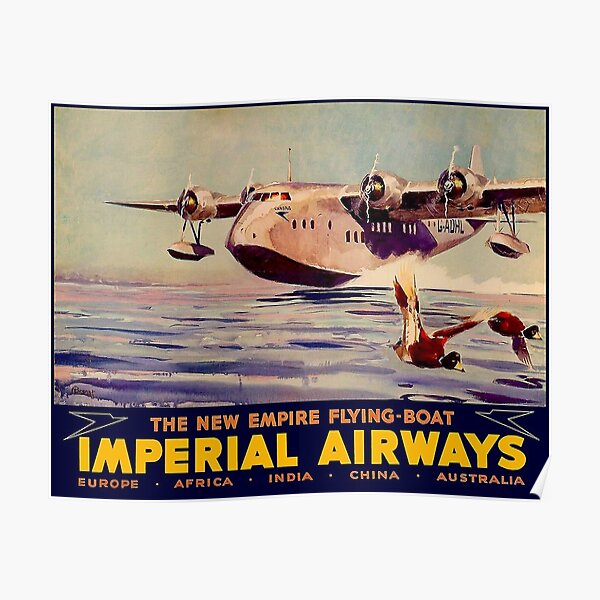IMPERIAL AIRWAYS Flying Boat Travel Advertising Print Poster