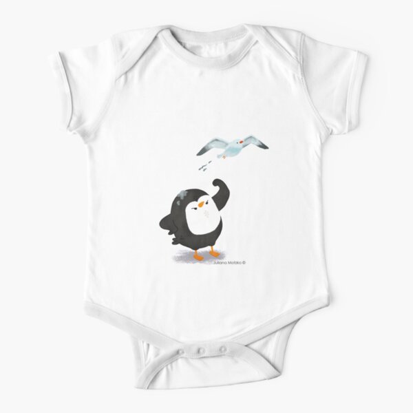 Grumpy Penguin and the Seagull Short Sleeve Baby One-Piece