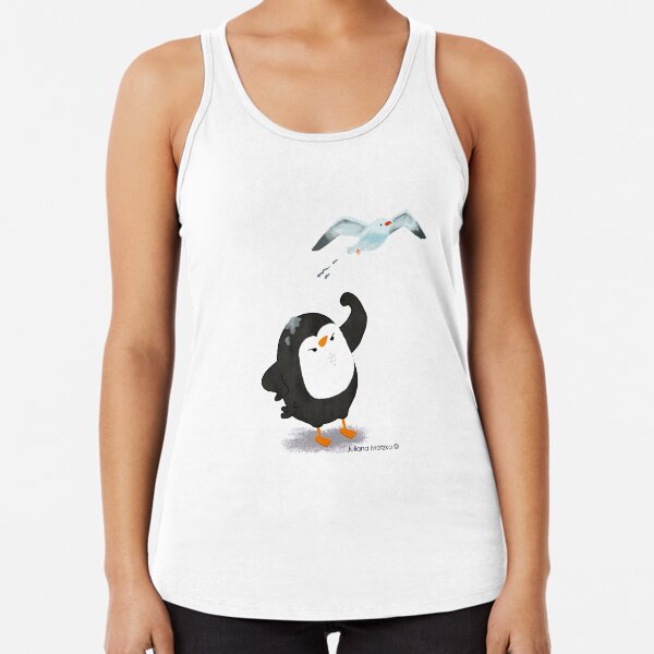 Grumpy Penguin and the Seagull Racerback Tank Top