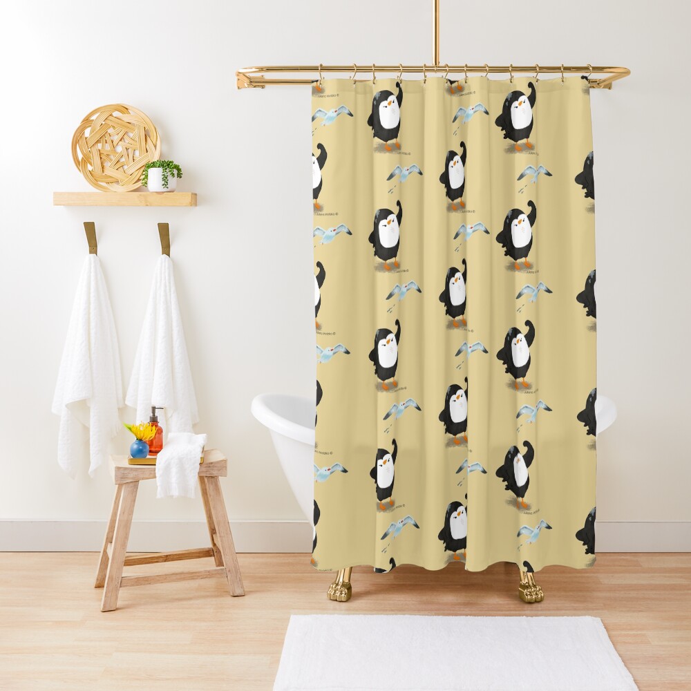 Grumpy Penguin and the Seagull Shower Curtain