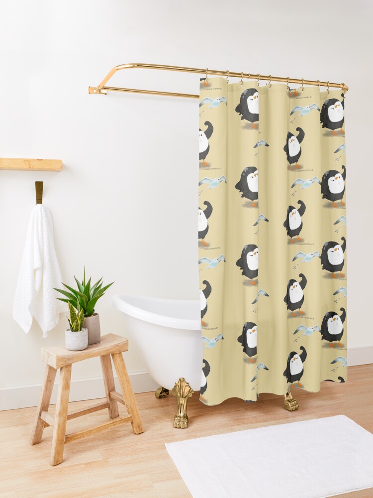 Alternate view of Grumpy Penguin and the Seagull Shower Curtain