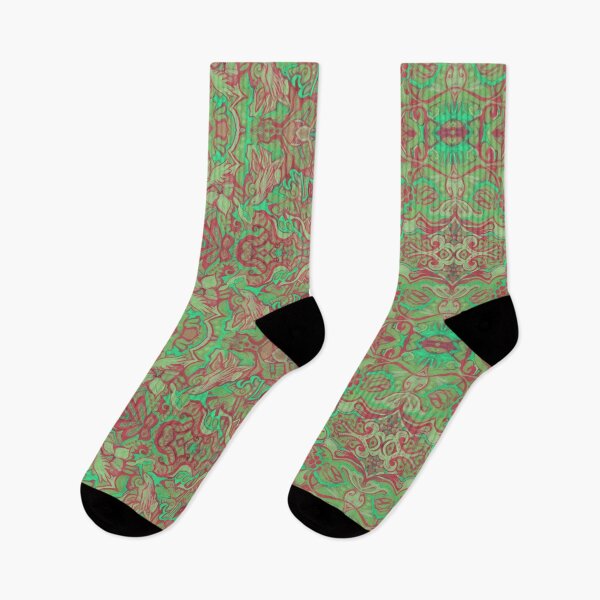 Item preview, Birds Arabesque, Oriental Bohemian Pattern, Red Green designed and sold by Julia Khoroshikh.
