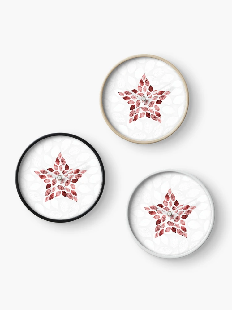 Thumbnail 3 of 4, Clock, Pink leaf star pattern designed and sold by PatPatPatterns.